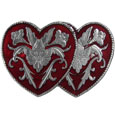 Double Heart with Flower Scroll Lapel Pin
